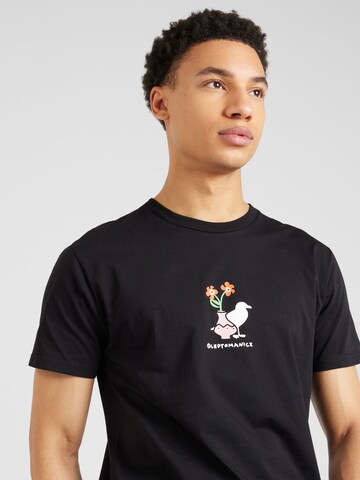 Cleptomanicx T-Shirt 'Flower Gull' in Schwarz