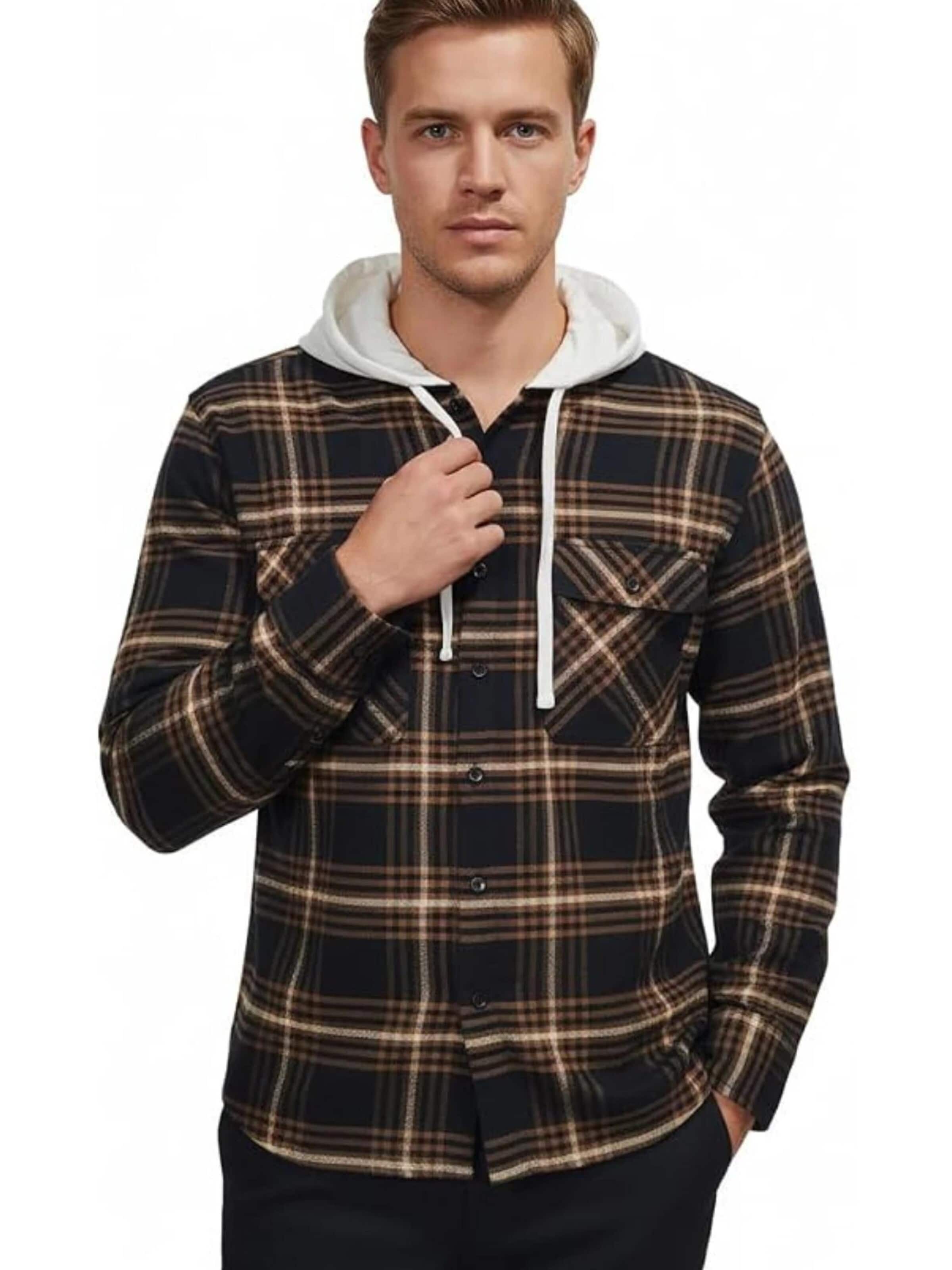 Coupe regular Chemise 'Mens flannel with hooddie' Radwa en marron