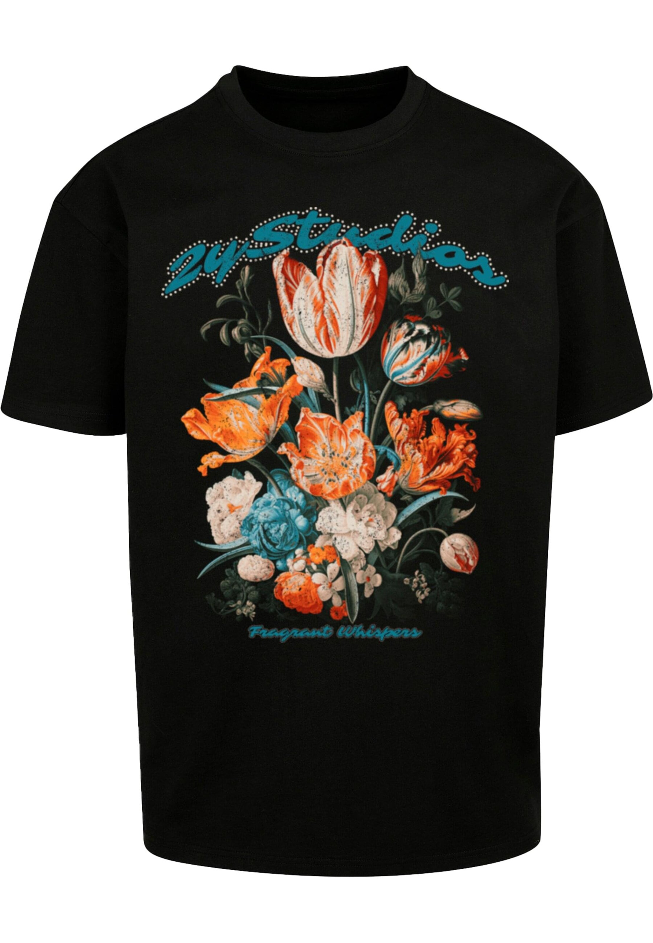 2Y Premium Shirt 'Flowers' in Zwart: voorkant