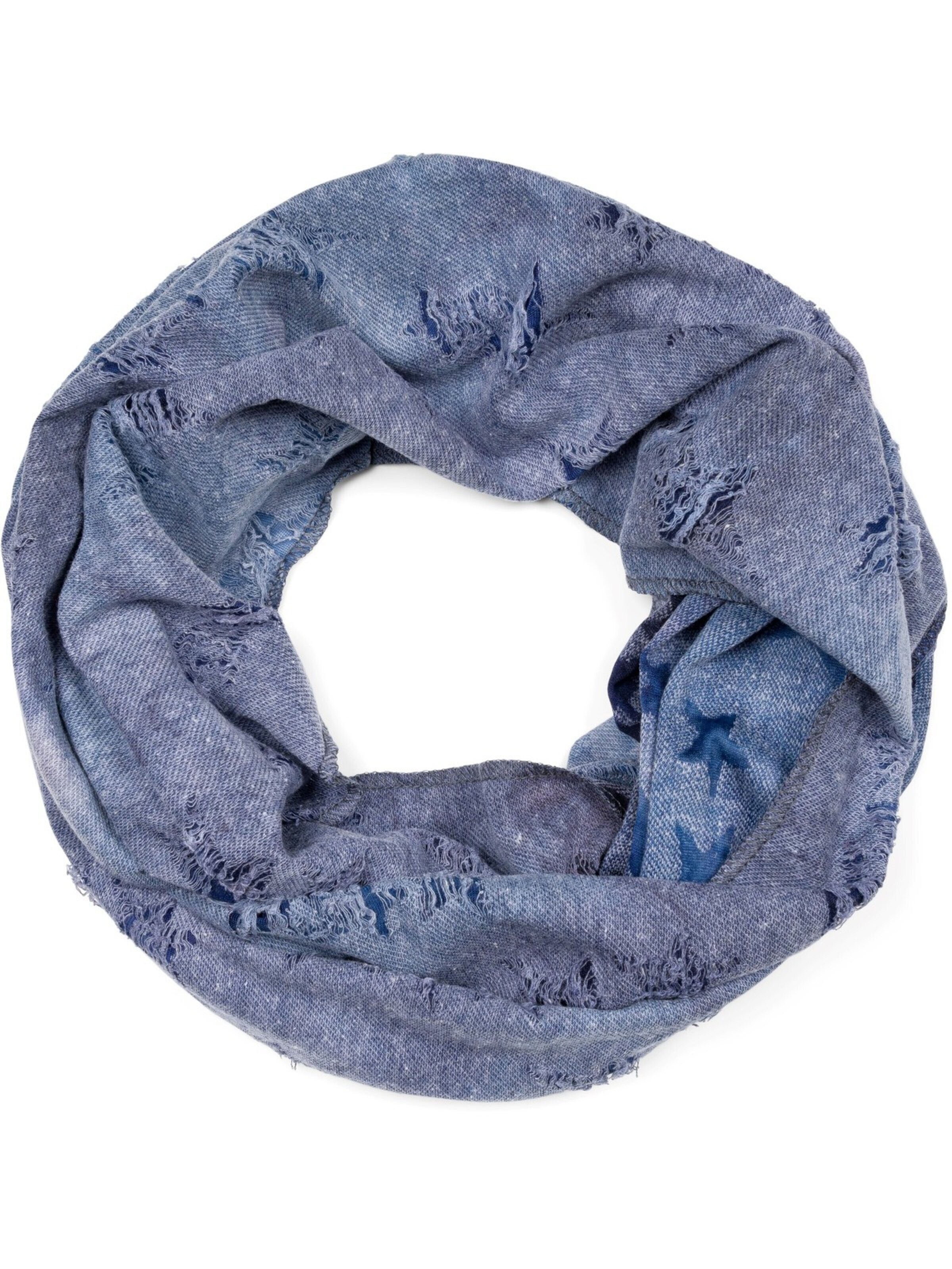 styleBREAKER Schlauchschal 'Loop Schal Destroyed Denim Sterne'‌‌‌‌‌‌‌‌‌ in Blau: Vorderseite