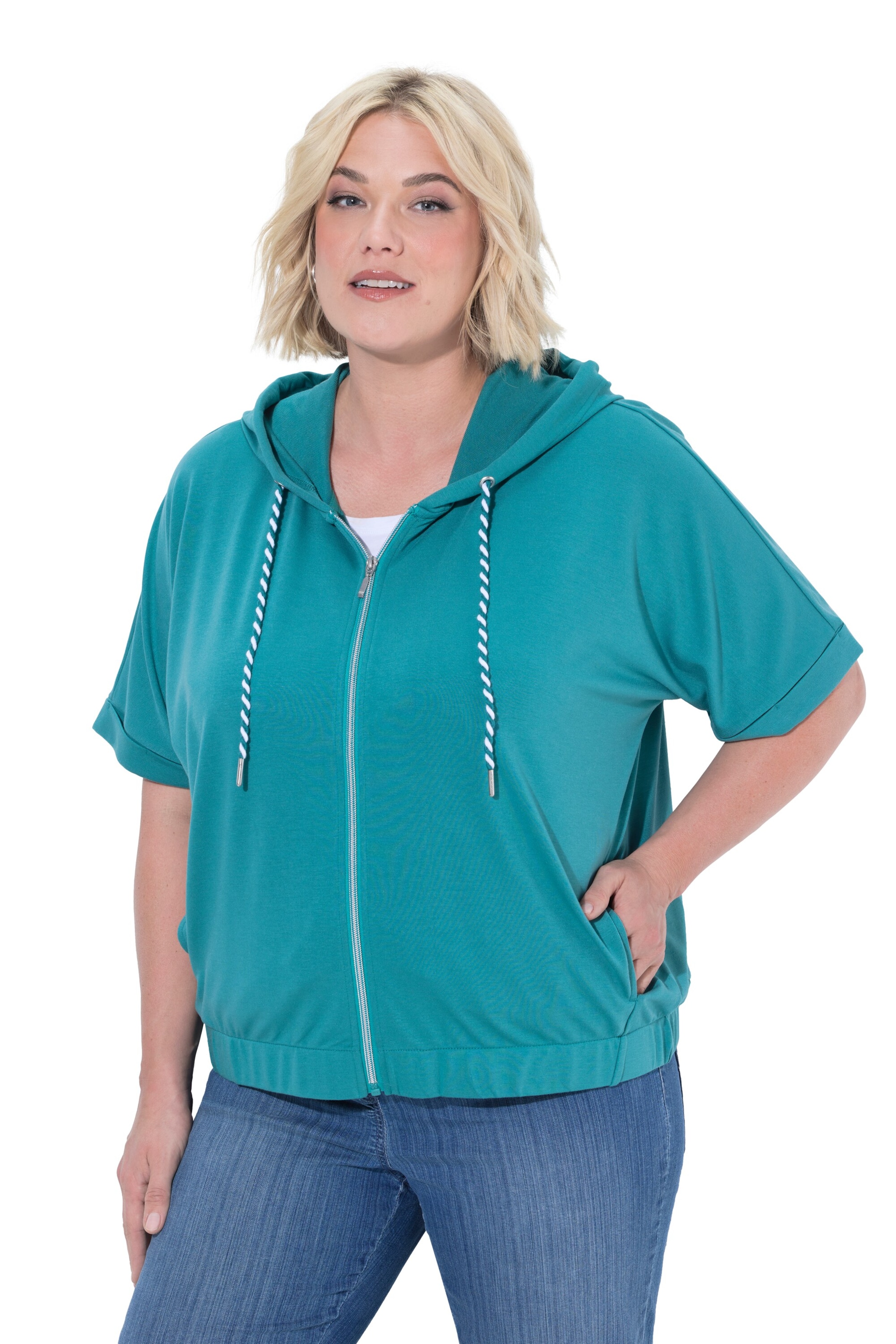 Ulla Popken Sweatvest in Blauw: voorkant