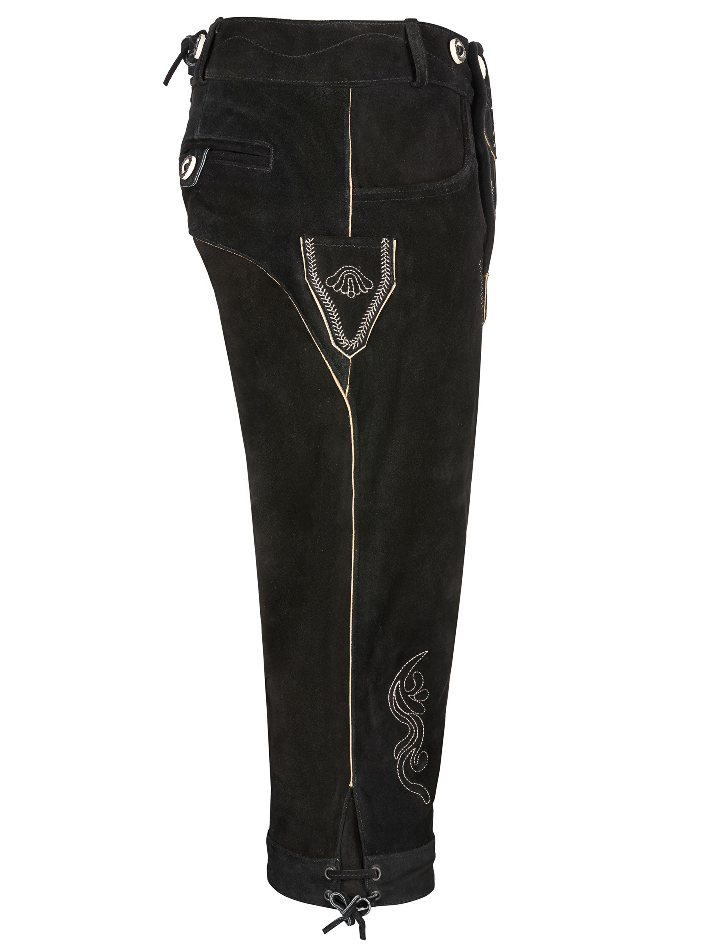 Almbock Skinny Trachtenhose 'Trachtenlederhose Herren Kniebund schwarz'‌‌‌‌‌‌ in Schwarz