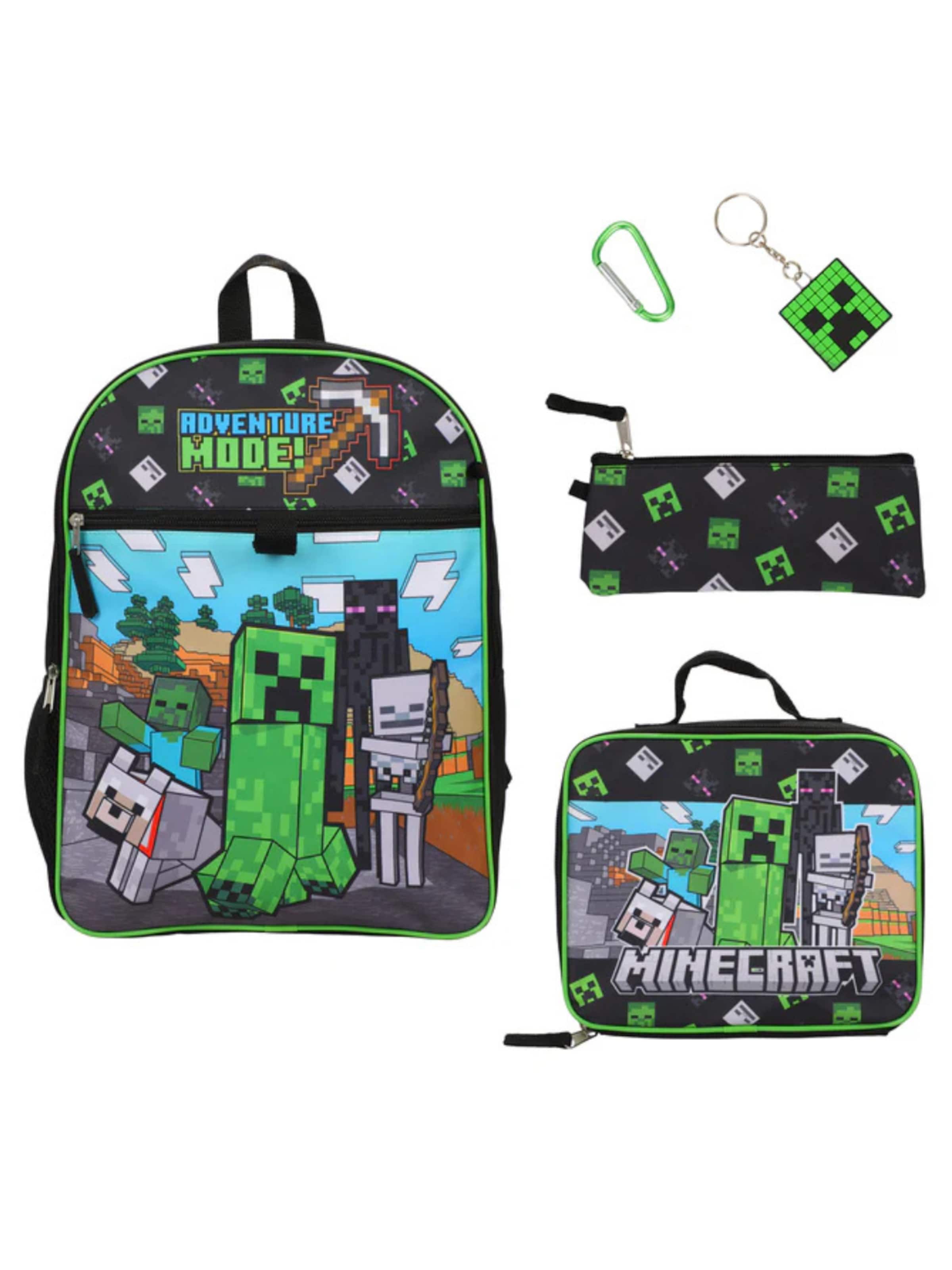 Minecraft Backpack 'Minecraft Backpack Kids Set – Creeper – Black/Green – School Bag with Lunchbox, Pencil Case & Keychain' in Green
