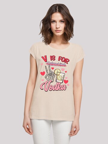 T-shirt 'Anti Valentinstag V is for Vodka' F4NT4STIC en beige : devant