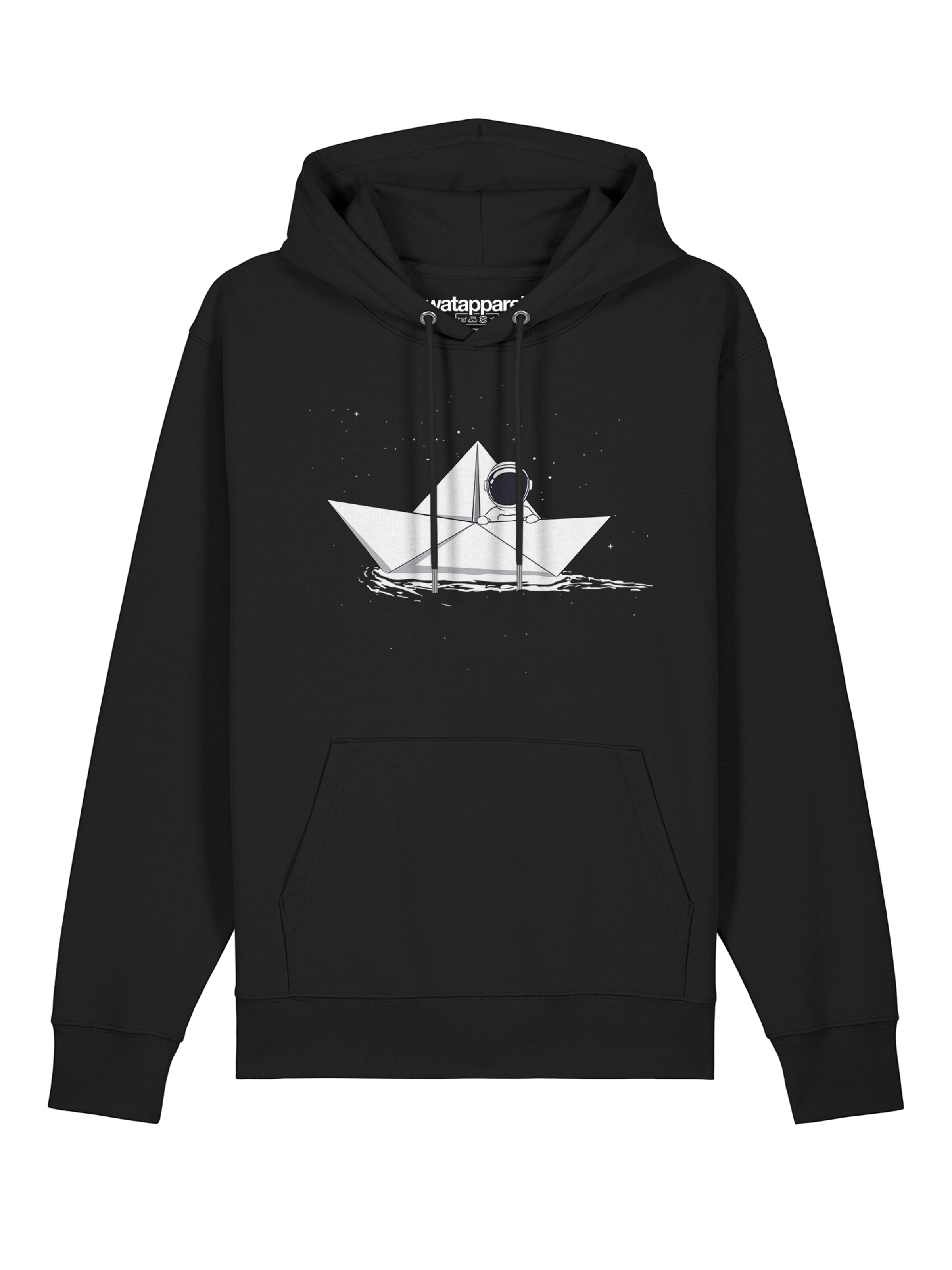 Sweat-shirt ' Astronaut in paper boat ' Watapparel en noir : devant