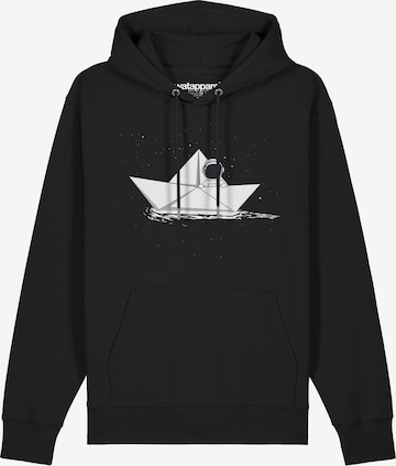 Felpa ' Astronaut in paper boat ' di Watapparel in nero: frontale