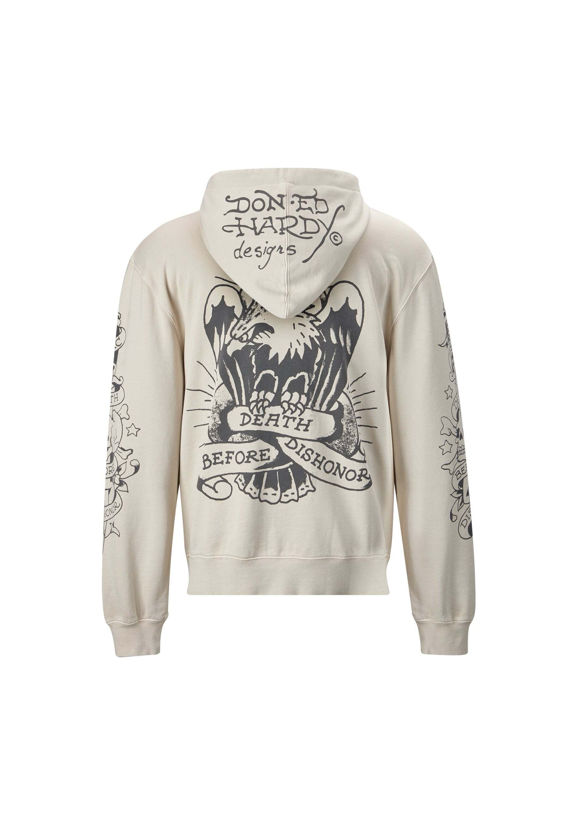 Ed Hardy Sweatjacke 'Death Before Dishonor' in Beige