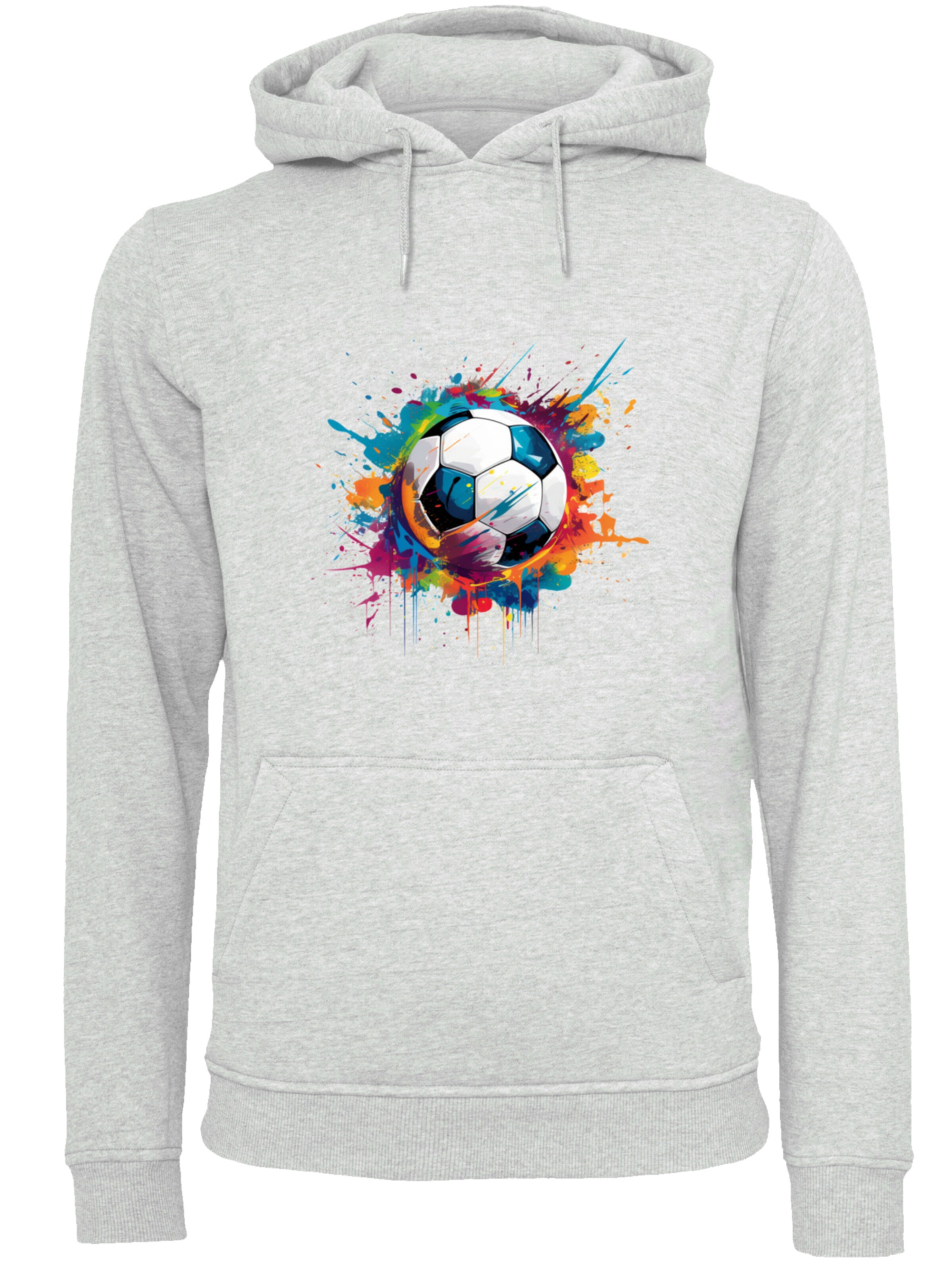 F4NT4STIC Trui 'Bunte Fußball Grafik' in Grijs: voorkant