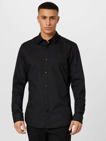 JACK & JONES Slim fit Button Up Shirt 'JOE' in Black: front