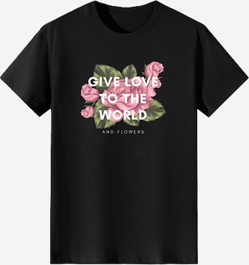 T-shirt 'Women Pink Rose Print T-Shirt' LapaPlus en noir : devant