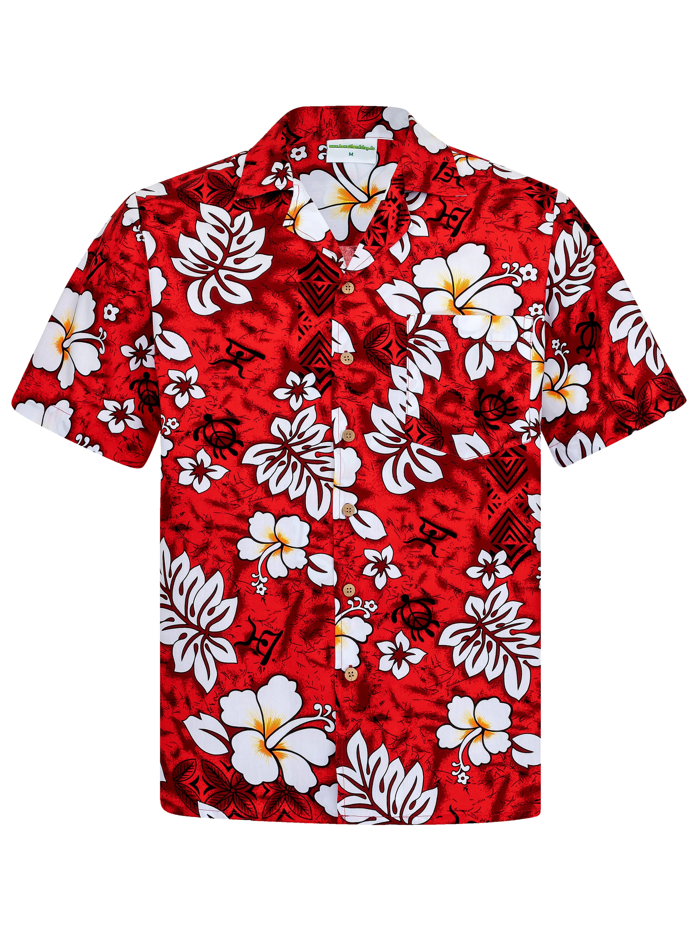 Hawaiihemdshop.de - Ajuste regular Camisa &#x27;Hawaiishirt Classic Flowers&#x27; en rojo: frente