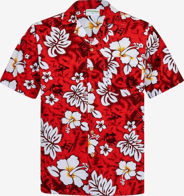 Coupe regular Chemise 'Hawaiihemd "Classic Flowers (red)"' Hawaiihemdshop.de en rouge : devant