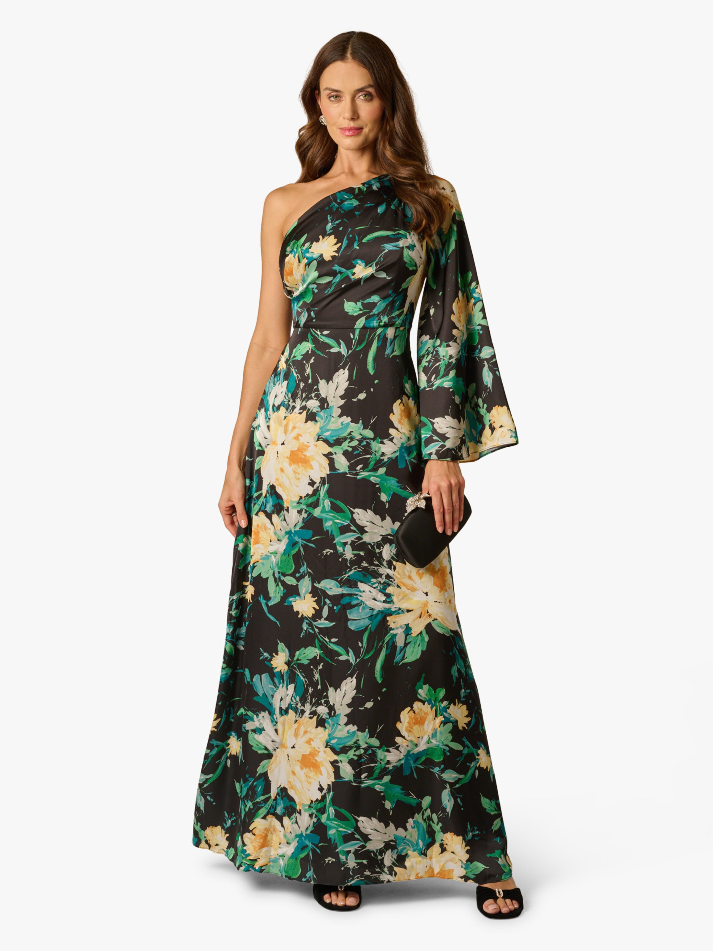 Adrianna Papell Evening dress 'One Shoulder Printed Satin Gown' in Black
