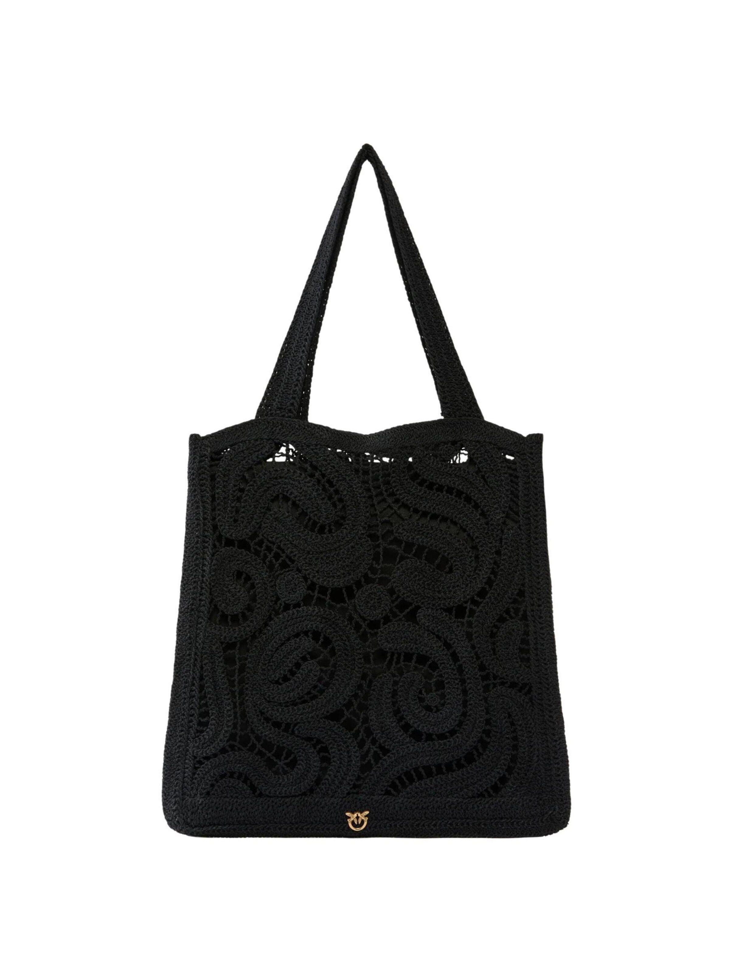 PINKO Handtas 'PINKO SHOPPER CROCHET GEOMETRICO BORSA' in Zwart: voorkant