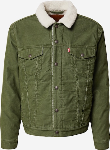 LEVI'S ® Välikausitakki 'Type 3 Sherpa Trucker Jacket' värissä vihreä: edessä