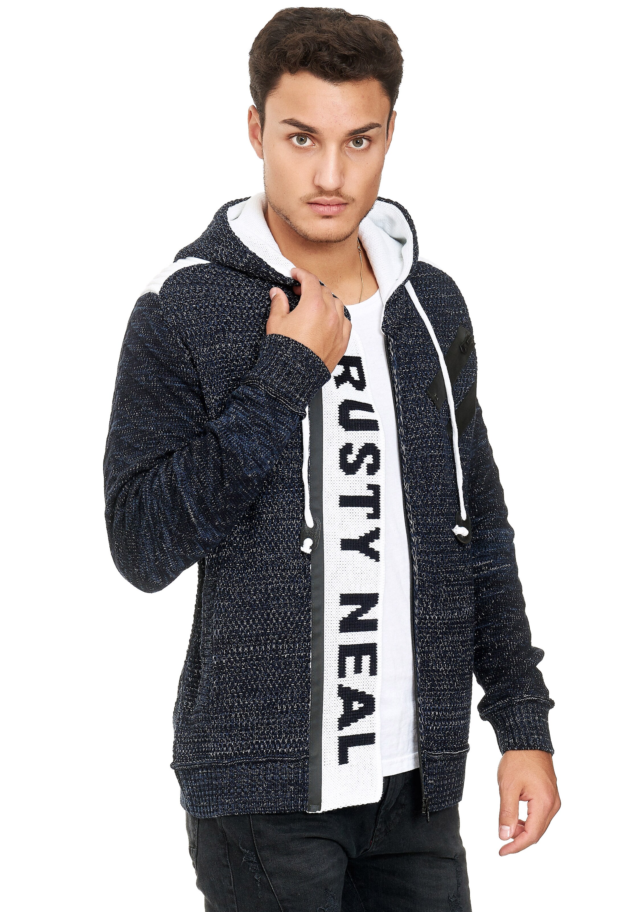 Rusty Neal Strickjacke in Blau: Vorderseite