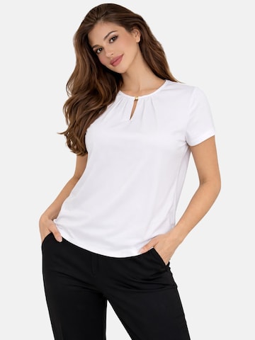 REGINA FASHION Blouse 'Short Sleeve Blouse with Pleated Neckline' in Wit