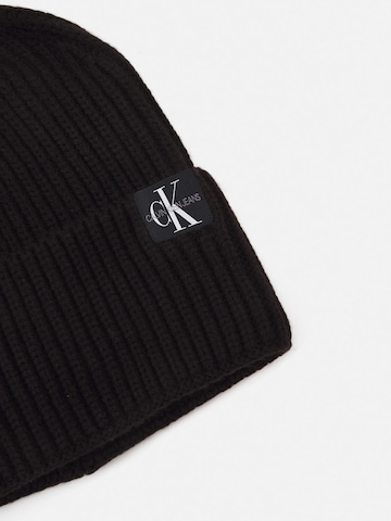 Calvin Klein Hut 'MONOGRAM BEANIE RIB' in Schwarz