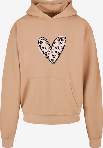 Merchcode Sweatshirt 'Valentines Day - Leopard Heart' in Beige: voorkant
