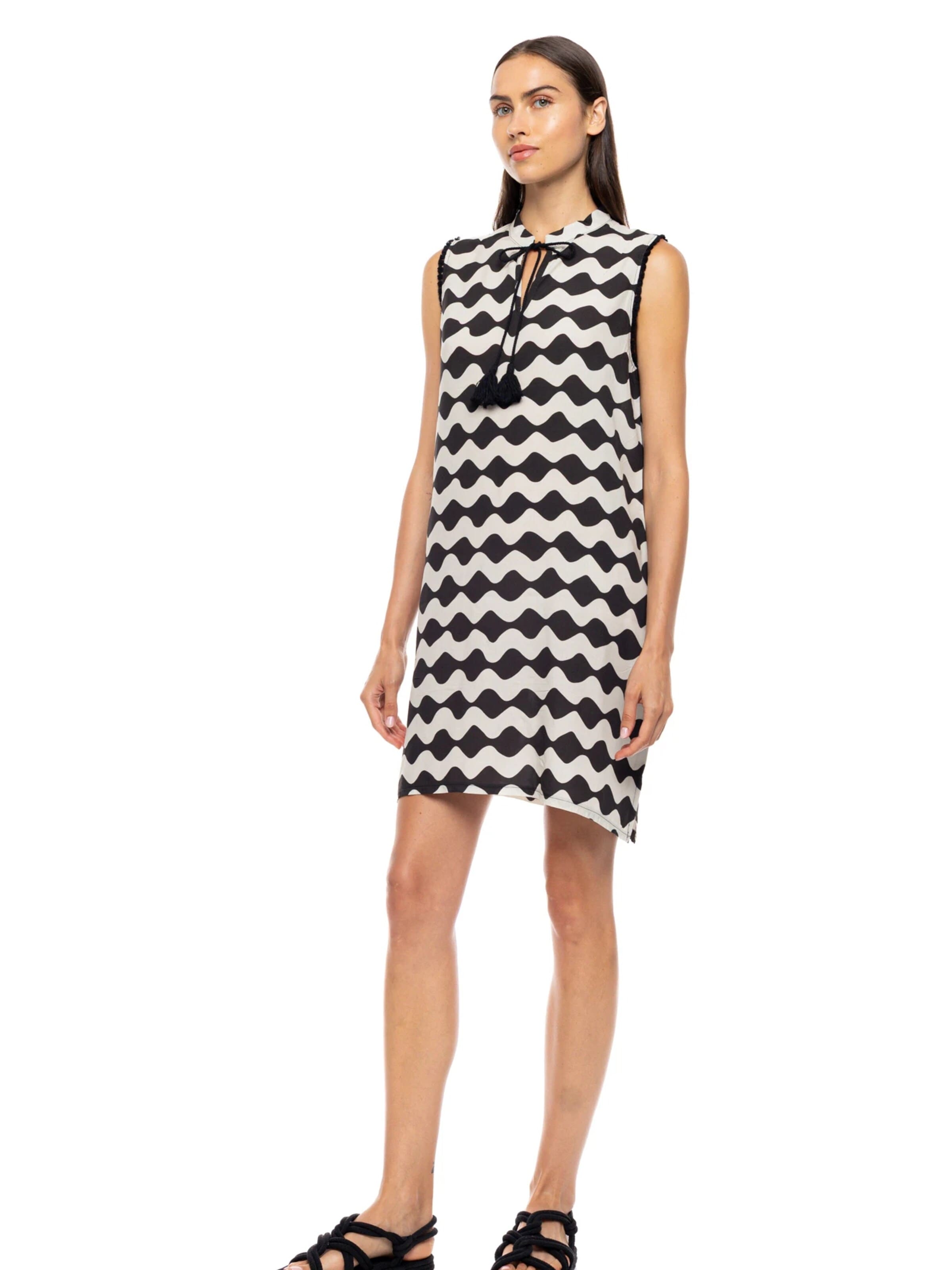 Pink Label Sommerkjole 'BEACHWEAR OFF WHITE WAVE' i sort