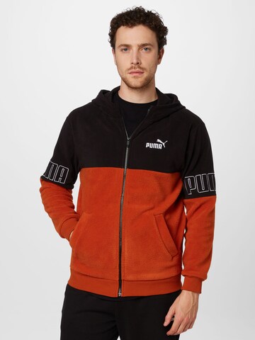 PUMA Athletic Zip-Up Hoodie in Brown: front