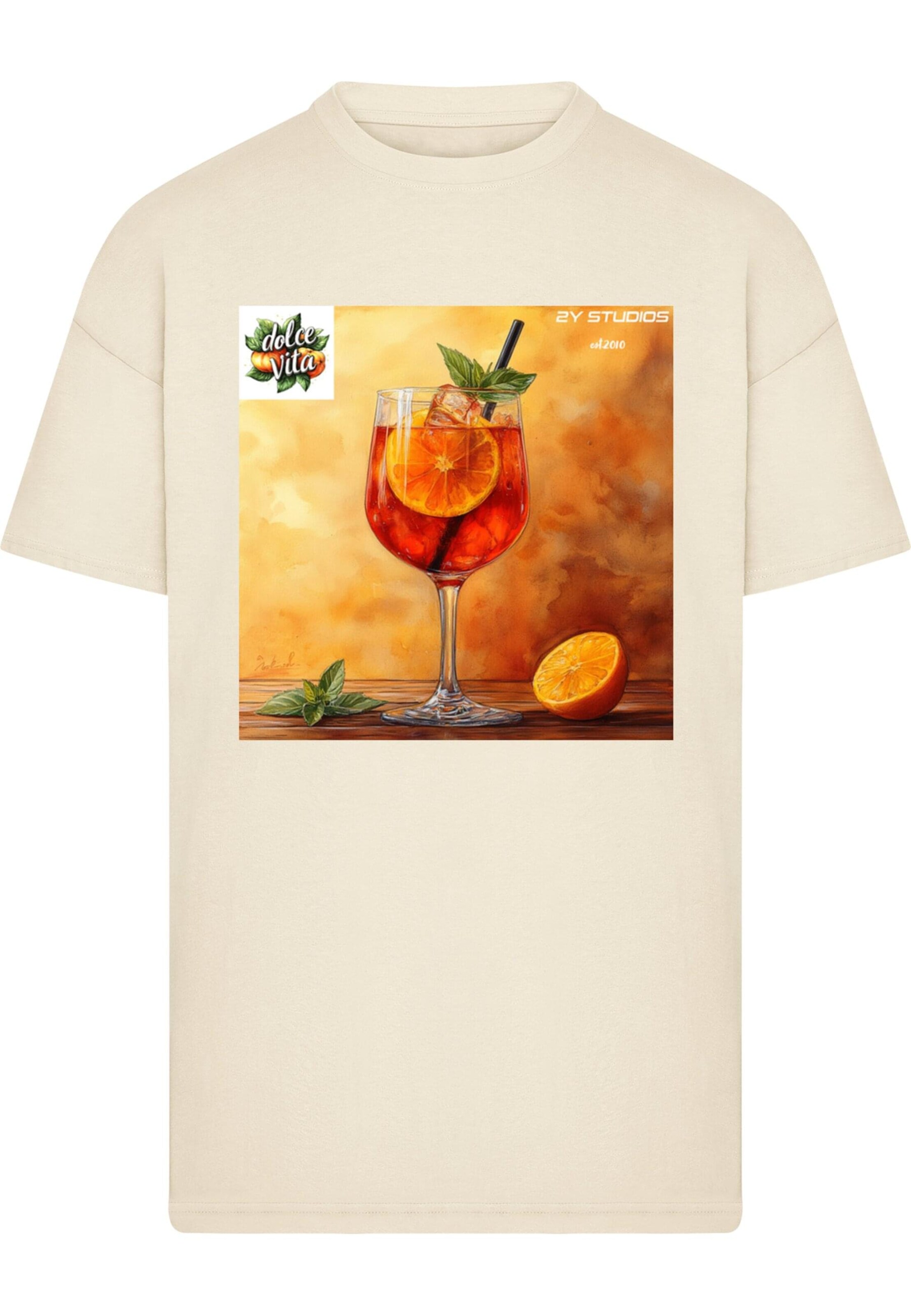 2Y Studios T-Shirt 'Dolce Vita Aperol Spritz' in Beige: Vorderseite