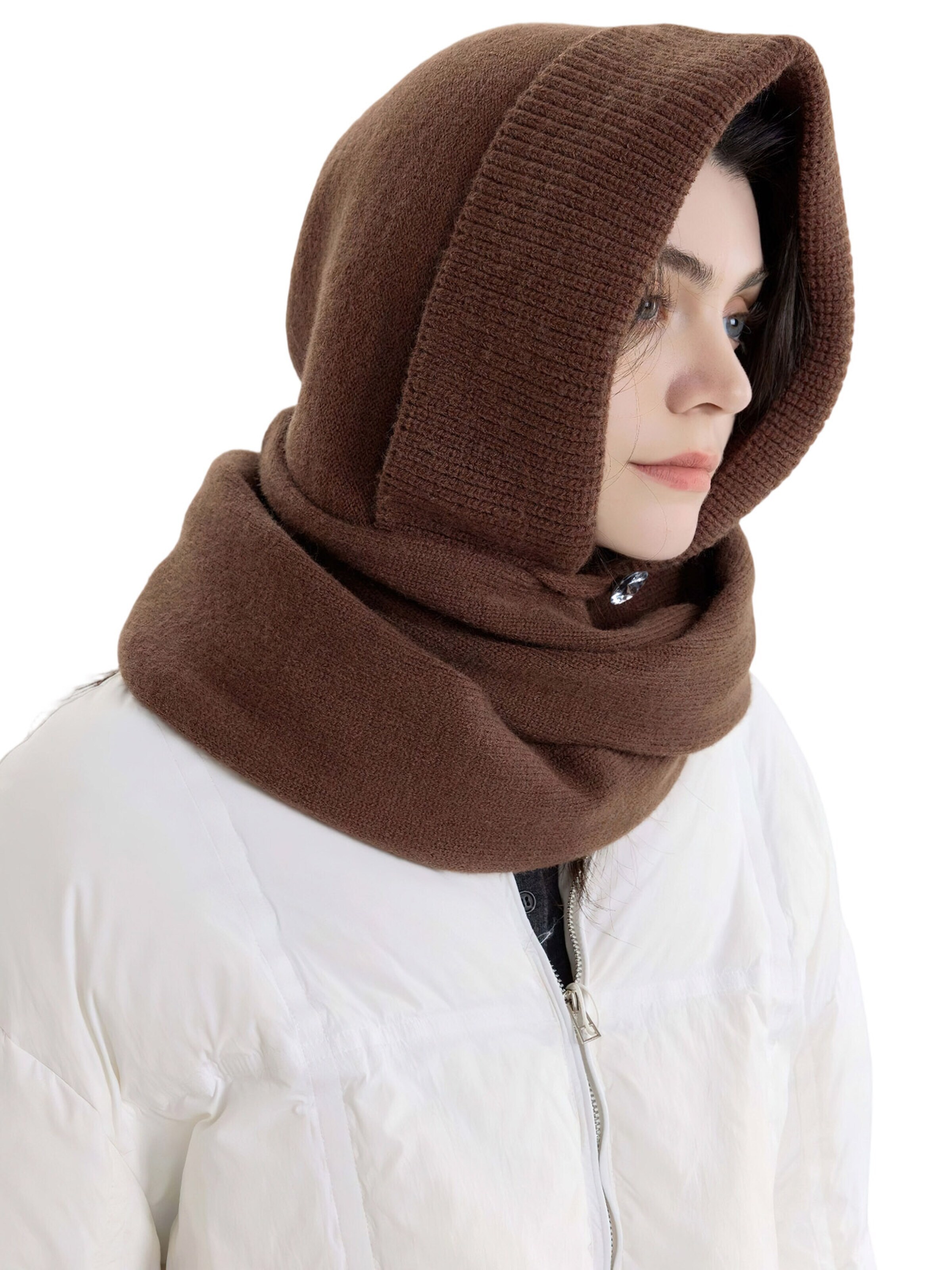 Magicshe Hat 'Strick Kapuzenschal Balaclava' in Brown: front