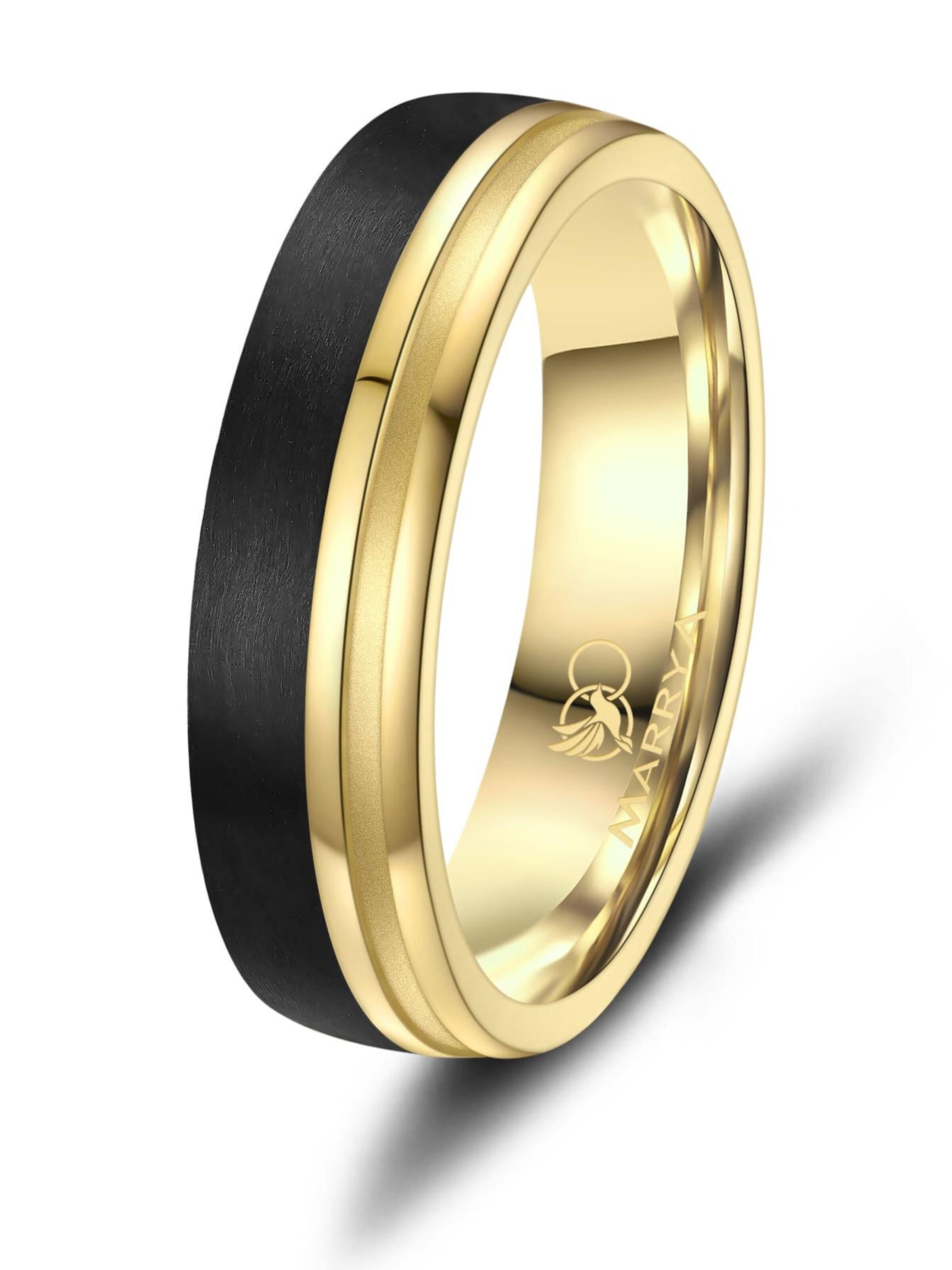 MARRYA Ring 'MARRYA CA-02 Ehering aus Carbon + Edelstahl - Schwarz - Gold Farben' in Gold