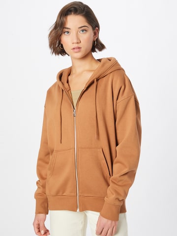 WEEKDAY Zip-Up Hoodie 'Alisa' in Brown: front