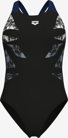 ARENABustier Jednodijelni kupaći kostim 'GRAPHIC' - crna boja: prednji dio
