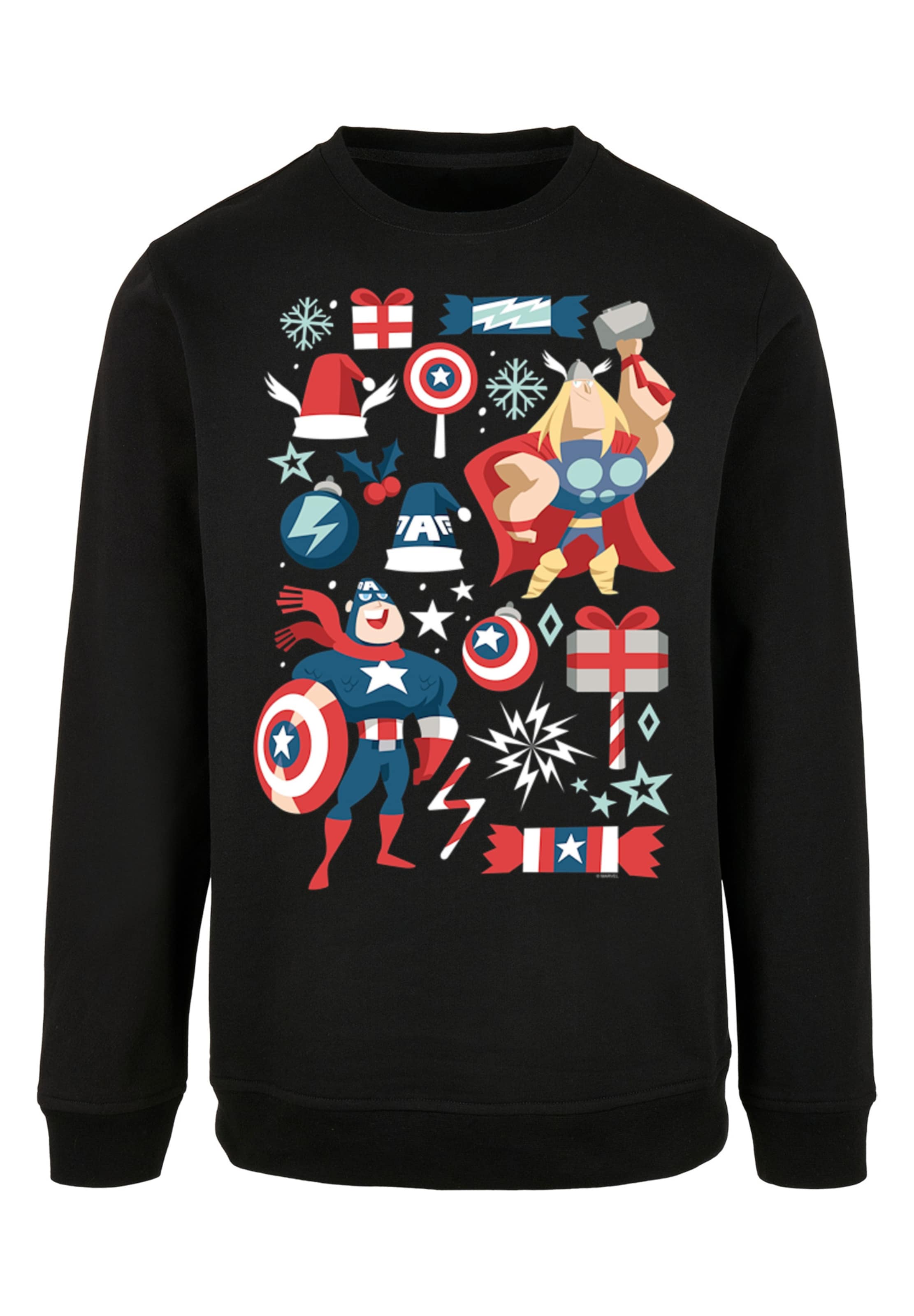 F4NT4STIC Sweatshirt 'Marvel Universe Thor And Captain America Christmas Day' in Schwarz: Vorderseite