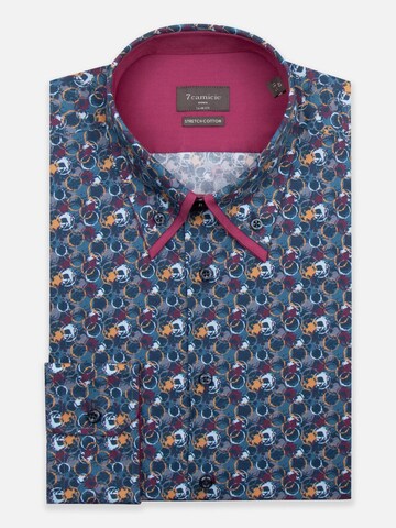 7Camicie Slim fit Zakelijk overhemd 'Sport Poplin Stretch Man Shirt Blue Yellow' in Blauw