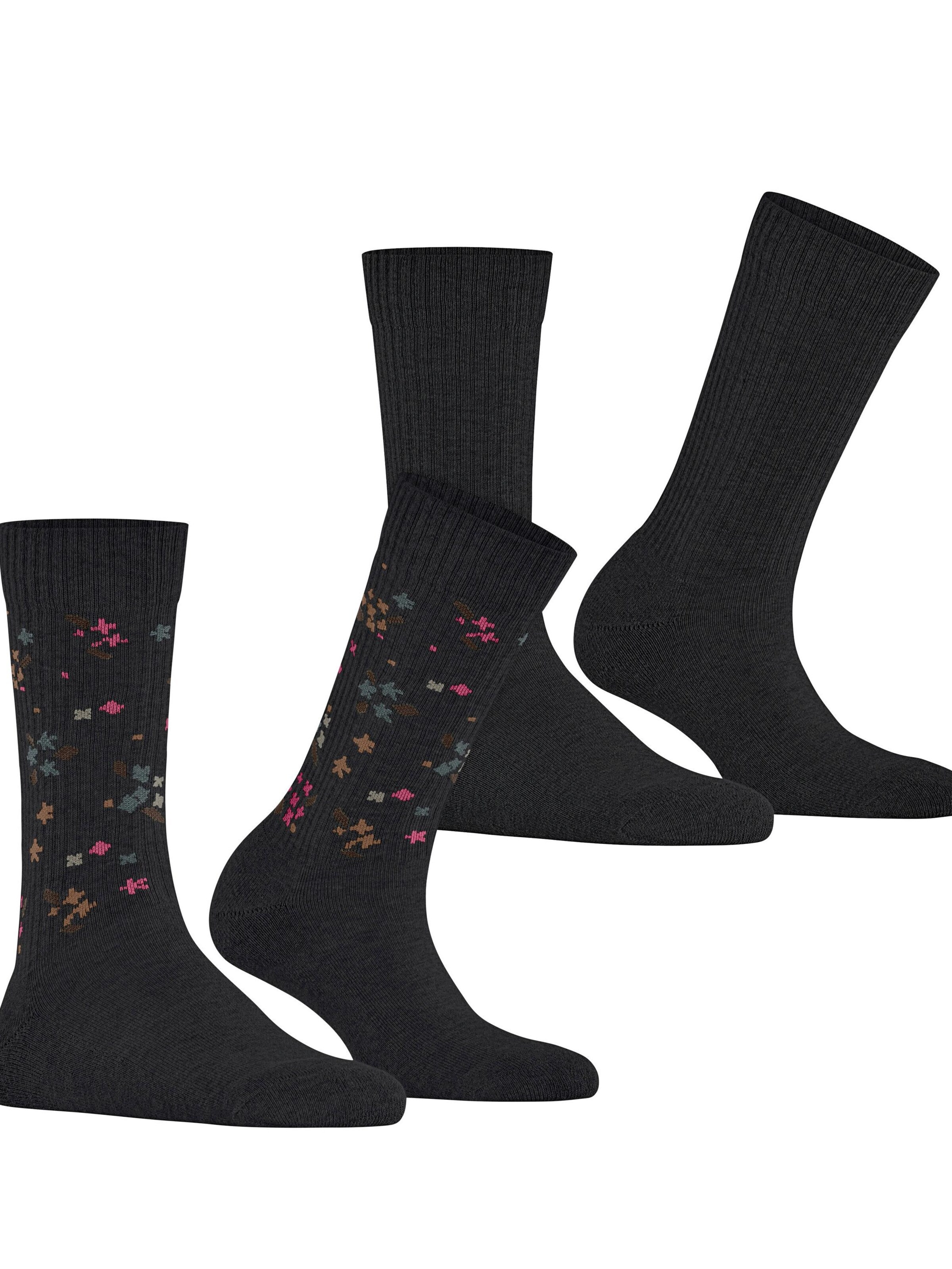 ESPRIT Socks 'Flower Rib 2-Pack' in Black: front