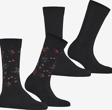 ESPRIT Socks 'Flower Rib 2-Pack' in Black: front