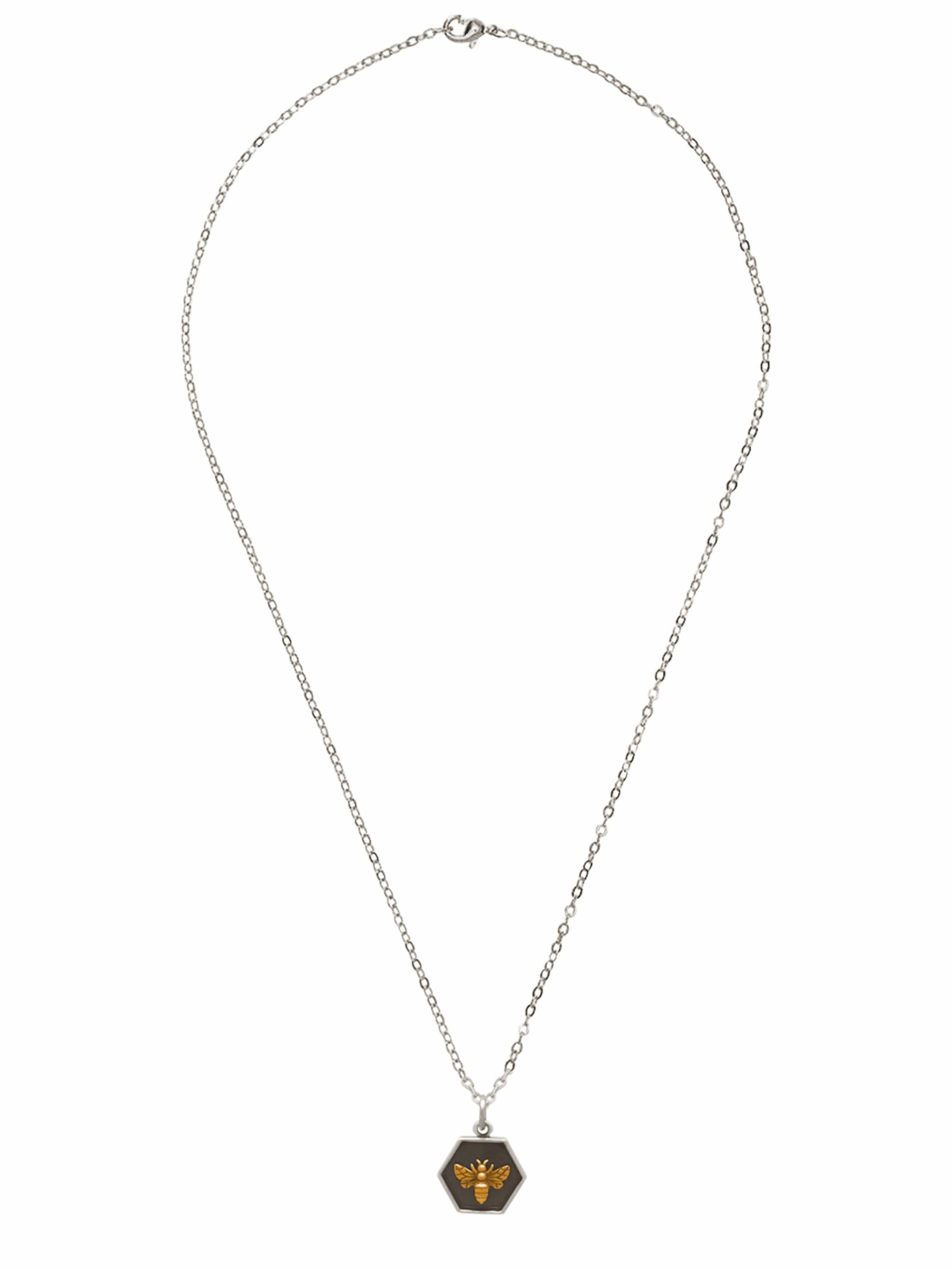 Gemshine Necklace 'Biene auf Wabe' in Silver: front
