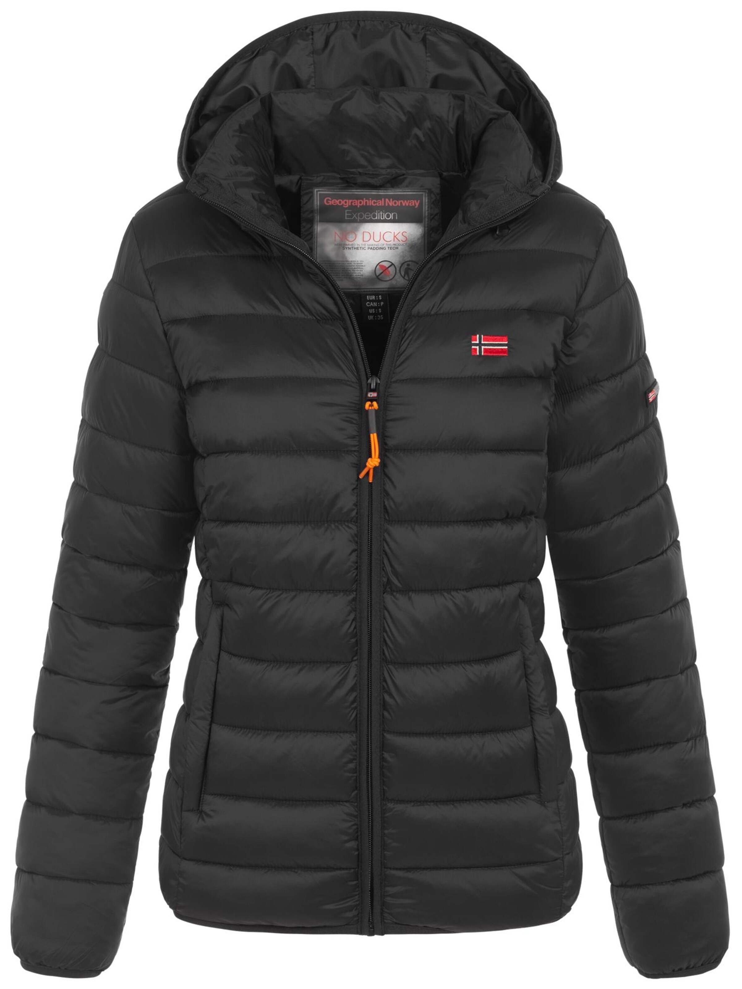 GEOGRAPHICAL NORWAY Winter Jacket 'Damen Herbst Winter Jacke Steppjacke Outdoor Übergangs leicht Kapuze' in Black: front