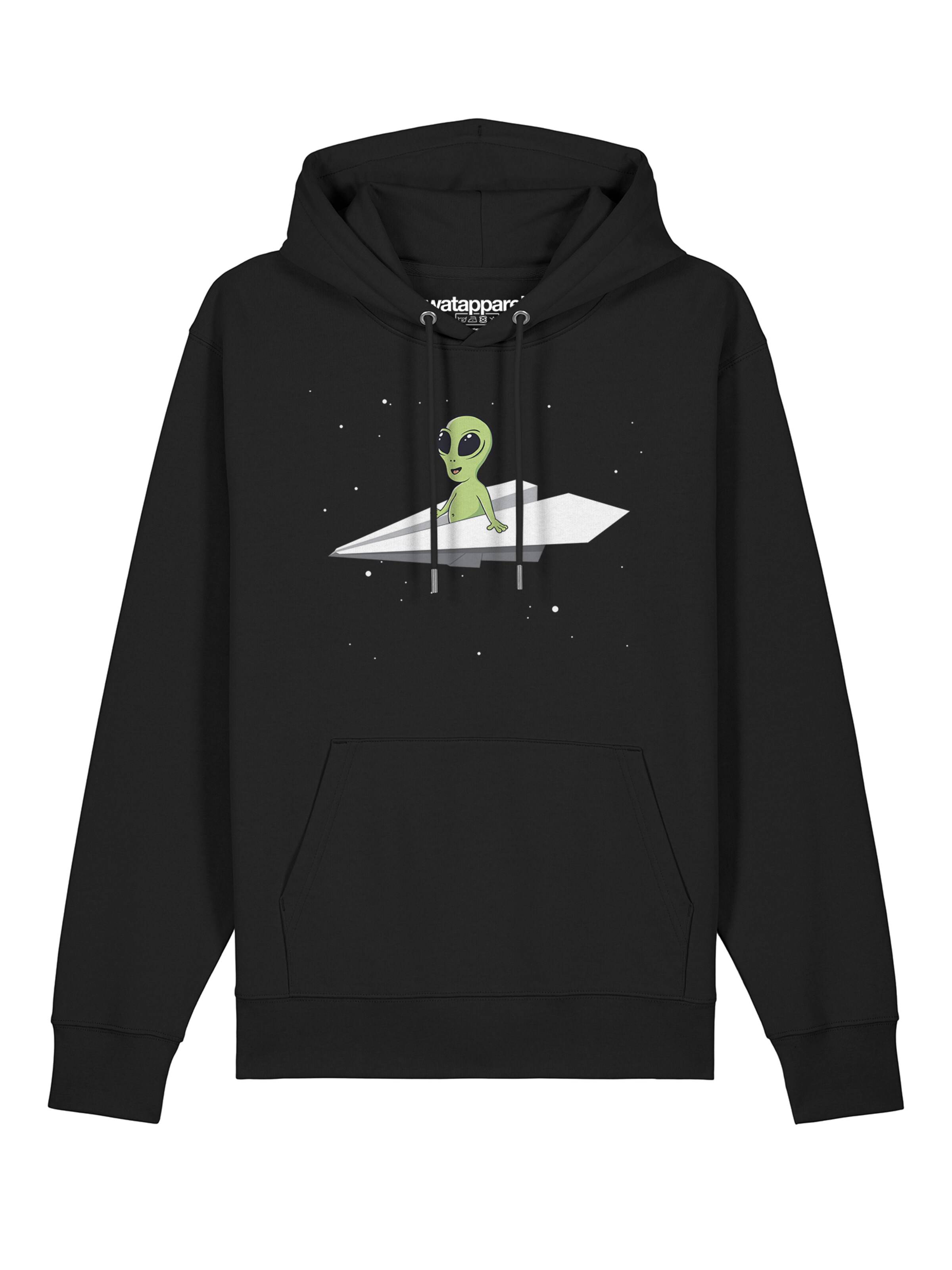 Sweat-shirt ' Alien on a paper plane ' Watapparel en noir : devant