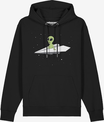 Felpa ' Alien on a paper plane ' di Watapparel in nero: frontale