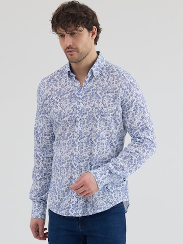 Slim fit Camicia business 'Leonardo Sport Linen Man Shirt White Blue' di 7Camicie in bianco