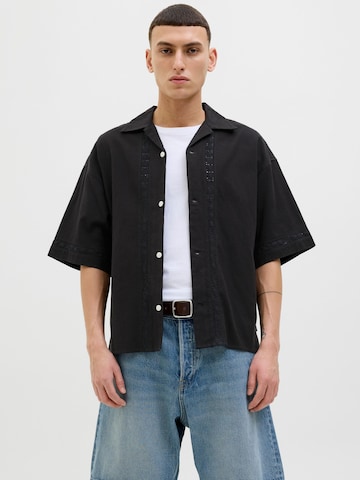 JACK & JONES Comfort fit Button Up Shirt in Black: front