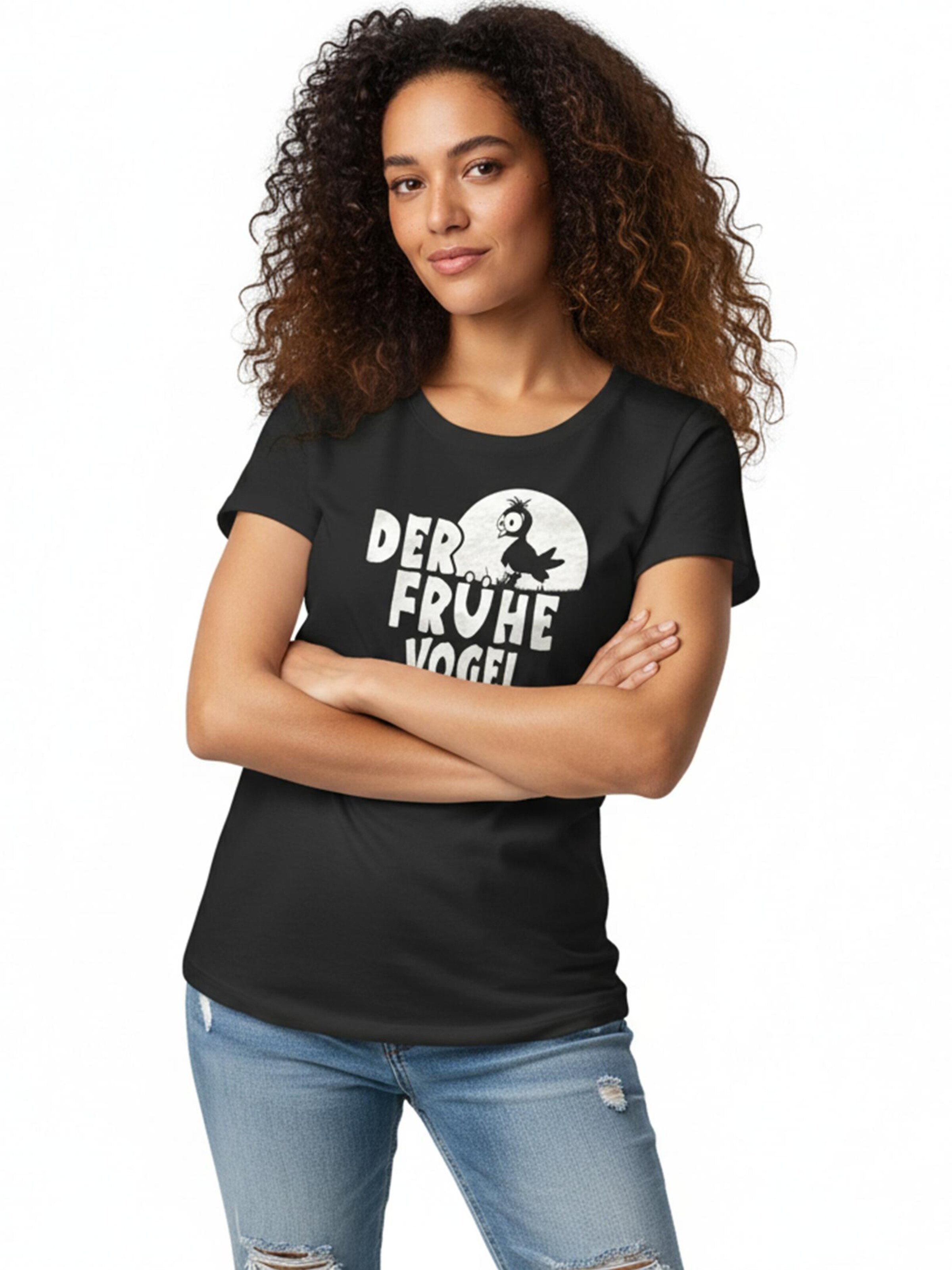 MAKAYA Shirt 'Der frühe Vogel...' in Black