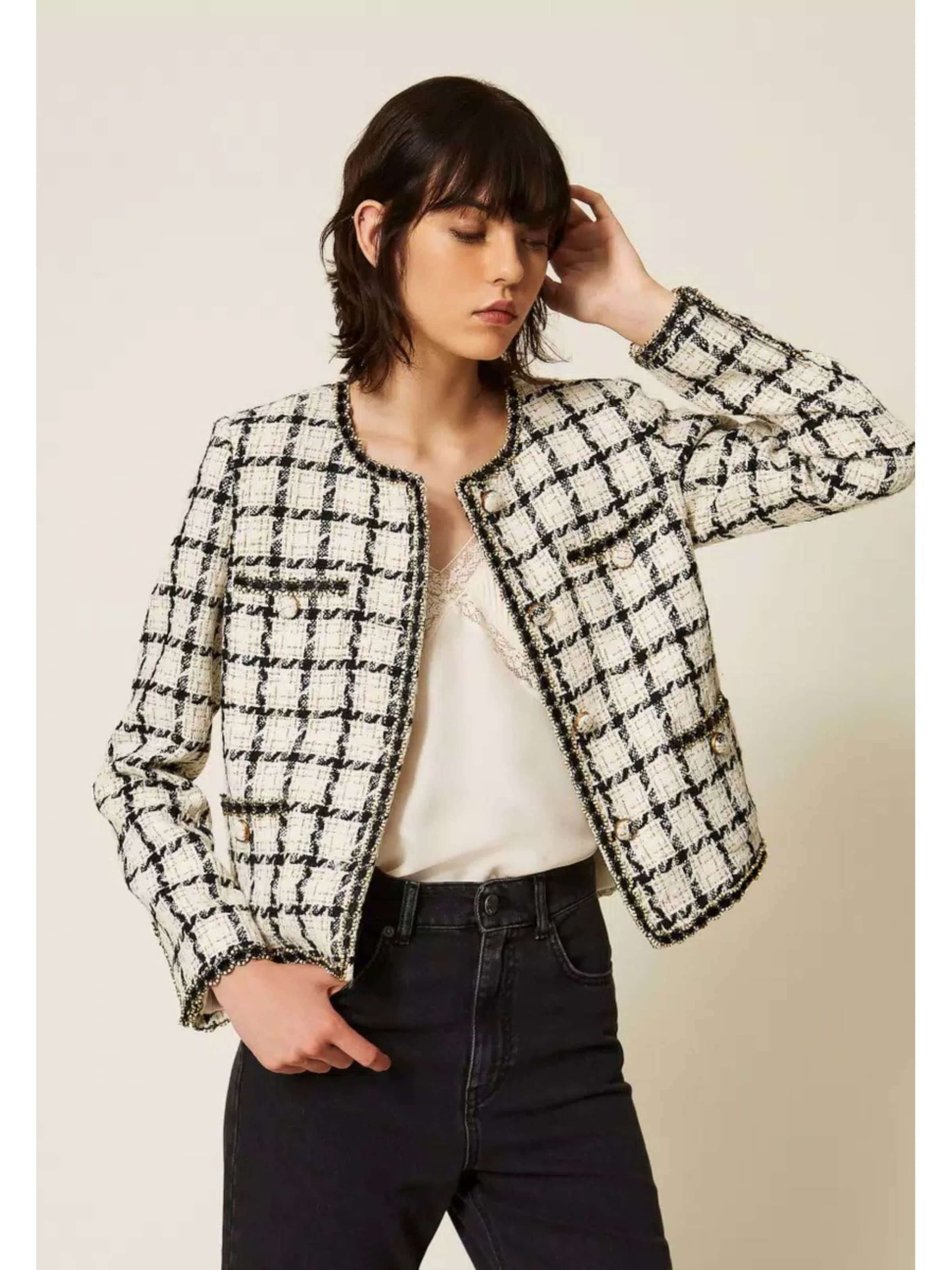 Twinset - Blazer 'bouclé check jacket with lurex details' en blanco