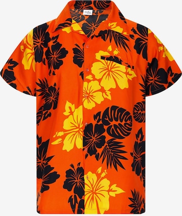 King Kameha Shirt 'Mono Hibiscus' in Orange: front