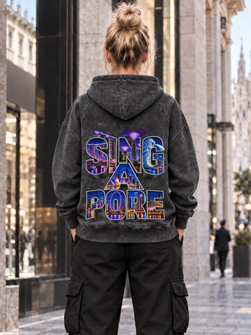 LUNØIR StudioSweater majica 'Singapore City Lights – Neon' - crna boja