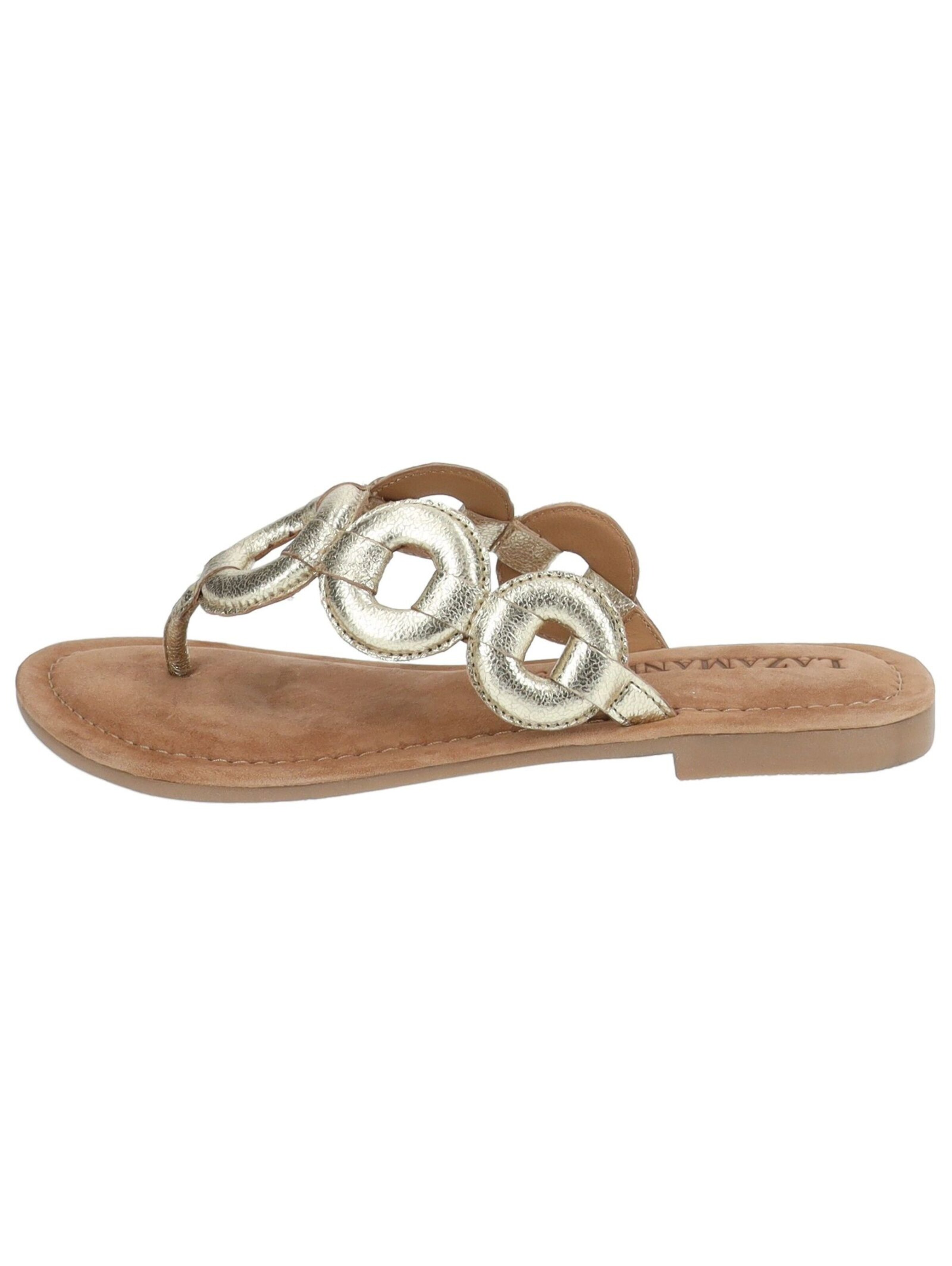LAZAMANI T-Bar Sandals in Gold