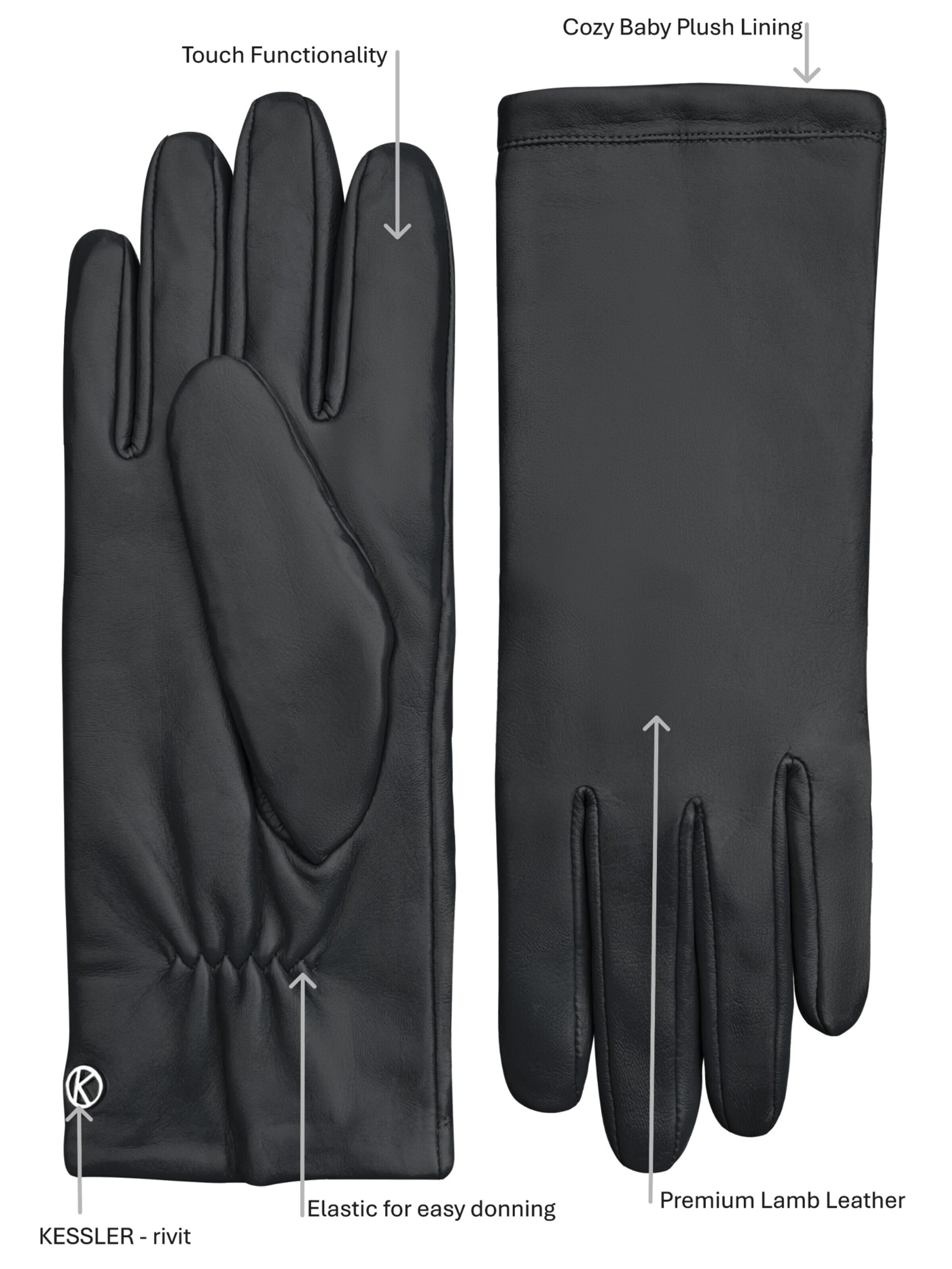 KESSLER Full Finger Gloves in Black