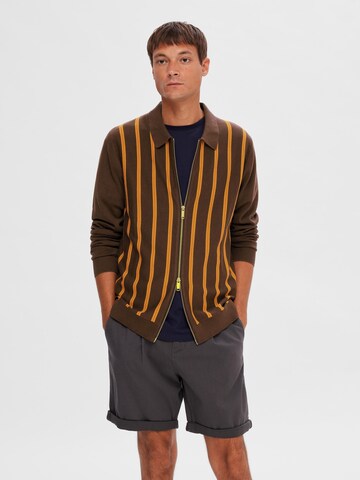 SELECTED HOMME Knit Cardigan 'MATTIS' in Brown
