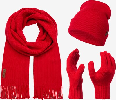 Rock Creek Set: Mütze, Schal und Handschuhe in braun / rot / schwarz, Produktansicht