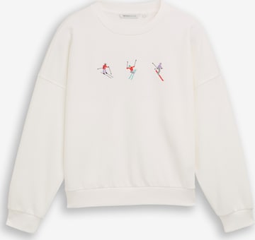 Sweat-shirt TOM TAILOR DENIM en blanc : devant