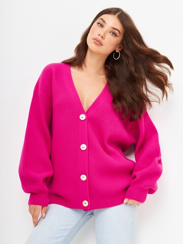 CESARE GASPARI Knit Cardigan in Pink: front